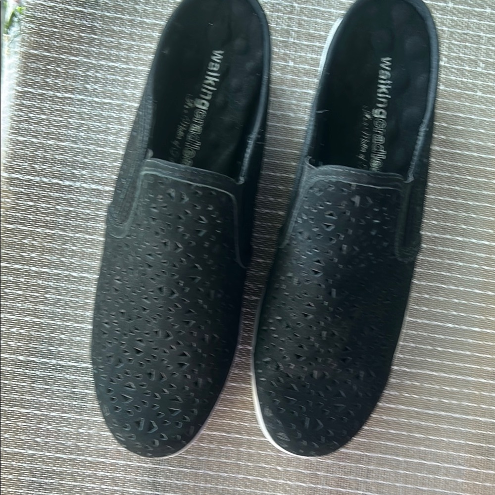 Walking Cradles Black Perforated Slip-On Loafers